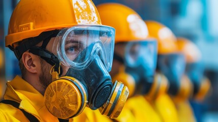 Industrial safety training workplace event urban setting close-up view health and safety awareness