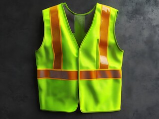 Fluorescent safety vest mockup in neon green, bold reflective strips for enhanced worker safety
