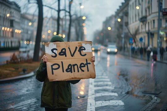 Person holding a sign that says "Save Planet"