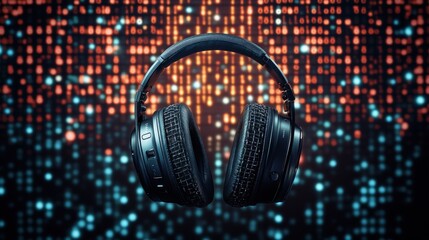 Over-ear headphones against a vibrant bokeh background.