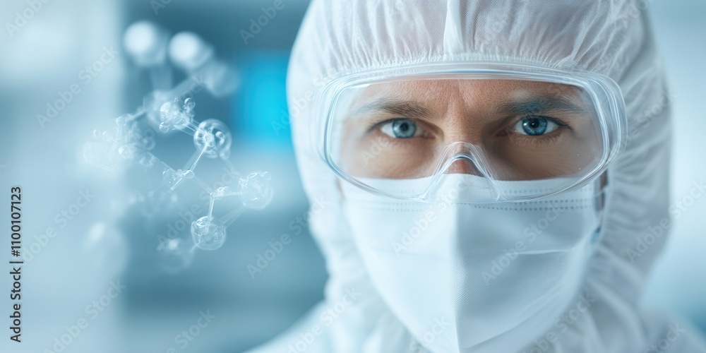 Poster a focused individual in protective gear looks through a clear visor, embodying a commitment to safet