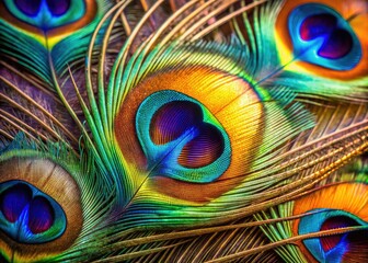 Fototapeta premium Striking peacock feather against a refined backdrop, showcasing vivid colors and intricate textures. Ideal for nature lovers, artists, and creative design projects seeking vibrant visuals.