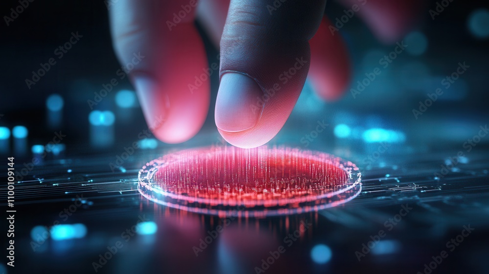 Aufkleber a close-up of a finger interacting with a glowing, red digital interface, symbolizing technology and