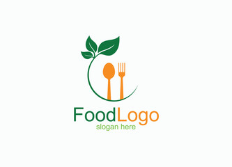 Food logo ,organic food logo, green food logo, spoon and fork logo design vector template
