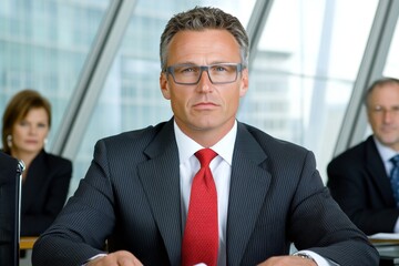 A business analyst presenting a 3D axis chart during a corporate meeting