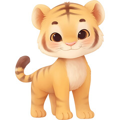 Fototapeta premium Lovely Tiger Character Soft Pastel Tone Watercolor Illustration on a Transparent Background