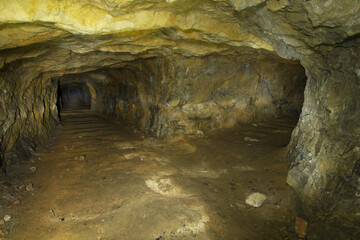Mining tunnel with colorful streaks of rock