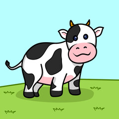Fototapeta premium a cartoon of a cow with a sad face on it