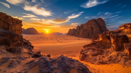 Fototapeta premium Desert Sunset: A breathtaking view of the desert at golden hour.