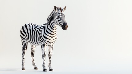 Naklejka premium Realistic zebra standing, detailed black-and-white stripes on a clean white background