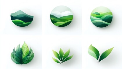 Obraz premium Set of modern green natureinspired logo designs, minimalist style isolate white background