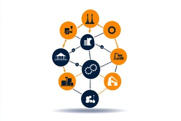 Fototapeta premium A clean 2D infographic of an automation workflow, using bold icons and arrows on a white background for clarity