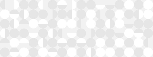 White trendy seamless background of circles and squares in modern style, flat vector illustration. Cover of gray geometric shapes in retro texture for web design or postcard.