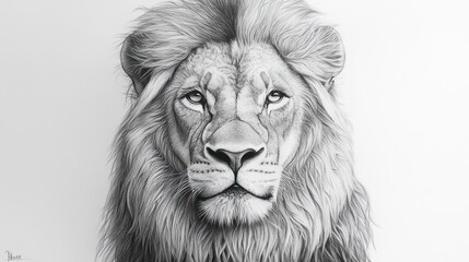 Majestic Lion Portrait in Pen and Ink Artwork