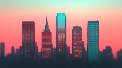 Fototapeta premium Vibrant Cityscape Illuminated at Dusk