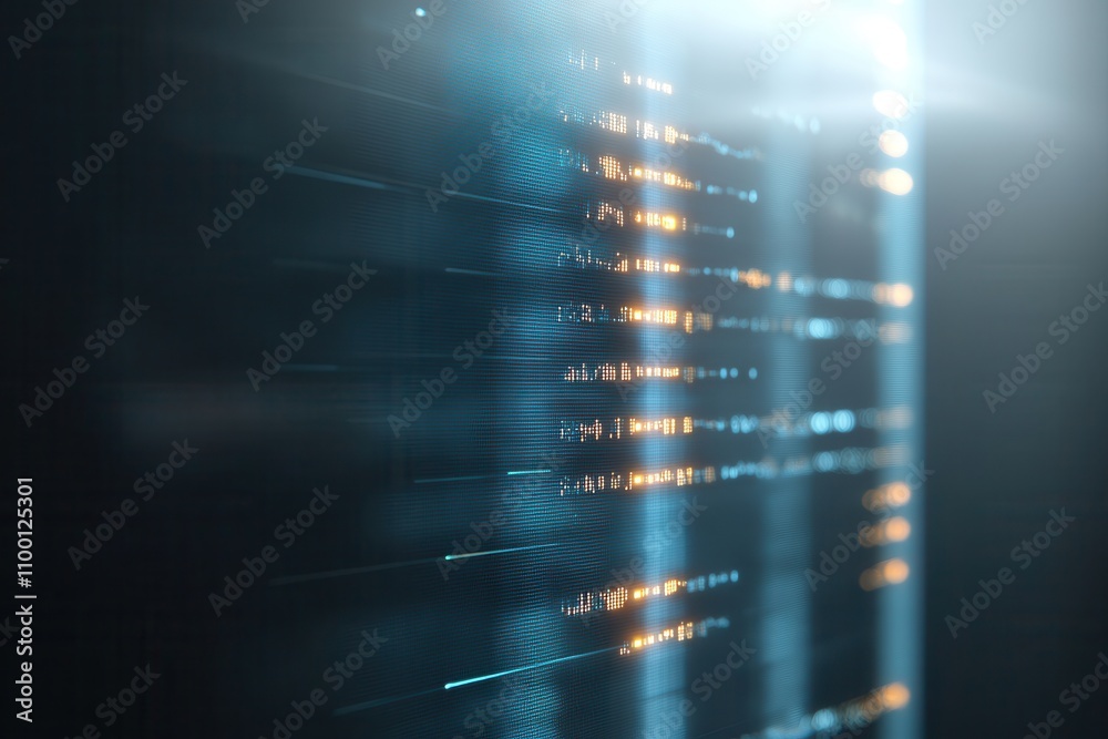 Poster A close-up view of illuminated data streams showcasing intricate patterns and technology, emphasizing a digital or futuristic theme.
