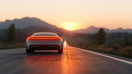 Solar Powered Autonomous Vehicle on Open Road at Sunset