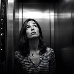 Claustrophobia Fear of Narrow Space woman with anxiety in Elevator