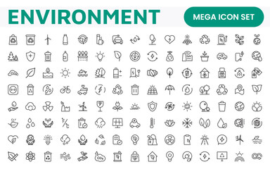 Environment Icon Set. A vibrant collection of icons promoting sustainability and eco-friendliness, environmental awareness and conservation efforts.