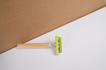 Women razor with replaceable cartridge. Beauty, hair removal and body care concept. Depilation. Space for text
