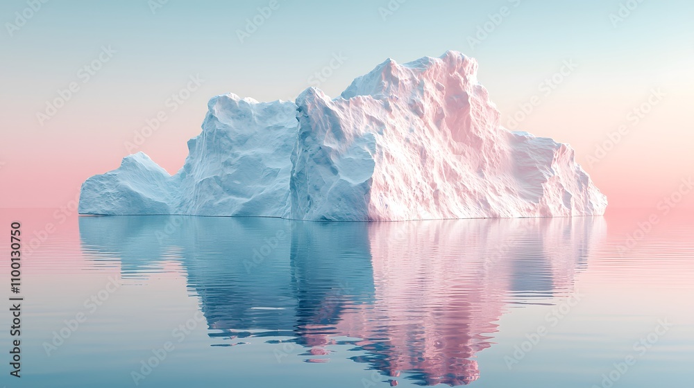 Poster majestic iceberg floating in calm waters with soft pastel horizon reflections under gentle light dur