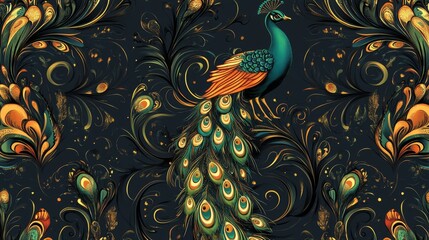 Fototapeta premium Peacock Feather Pattern Art Deco Style