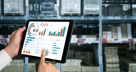 Fototapeta premium Business data dashboard provide business intelligence analytic for marketing strategy planning snugly with big data set to analyze customer demands and foreseeing business future