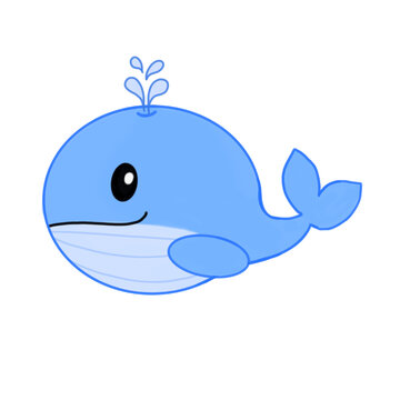 blue whale with a amile illustration png transparent for sticker, icon, or any printing ideas