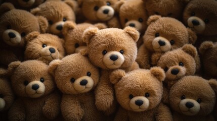 Obraz premium Close-up of many brown teddy bears.