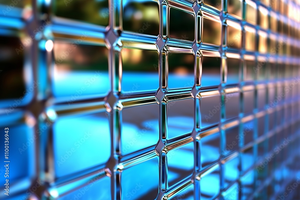 Poster Minimalist gridlines in silver and blue, creating an illusion of depth