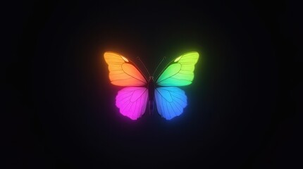 Glowing Rainbow Butterfly on Dark Background