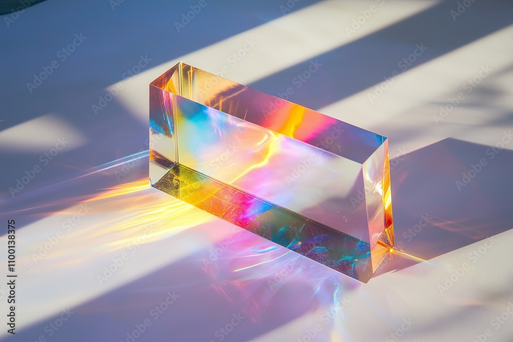 Poster rainbow refracted through a prism on a simple white surface.