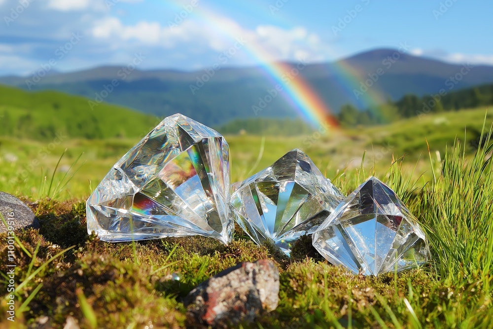 Poster a clear double rainbow arching over a green, rolling meadow. --ar 3:2 --personalize v73lhwr --v 6.1 