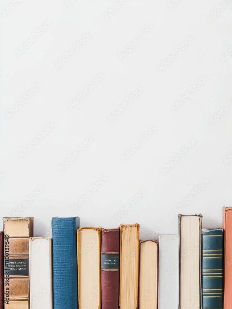 Aufkleber a collection of books from multiple genres aligned neatly against a white background, highlighting t