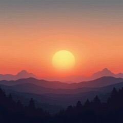 Obraz premium Tranquil Sunset Over Rolling Hills