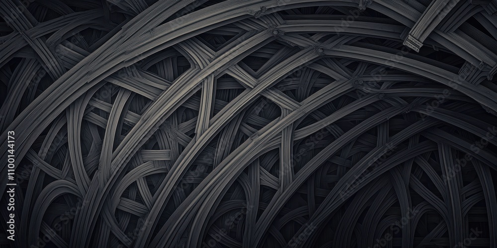 Aufkleber a complex arrangement of dark, intertwined lines and arches, creating an abstract and textured backg