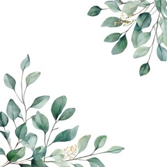 Floral Watercolor Banner with Eucalyptus Branches on White Background. Created with generative AI technology