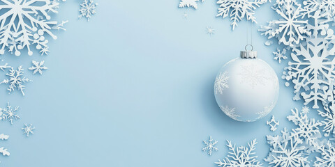 Minimalist snowflake design on a soft blue background for winter festivities