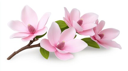 Obraz premium A photostock of delicate pink magnolia flowers in full bloom, arranged artistically on a plain white background, great for floral or spring-themed designs. High Quality