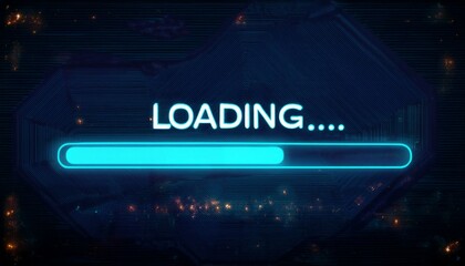 Cyberpunk Loading Bar: Neon-lit progress bar on dark futuristic background.  Sci-fi loading screen, digital interface, technology, progress