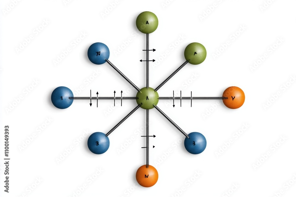 Poster A flat design showing an intersecting X and Y axis with labeled points, drawn in bold lines on white