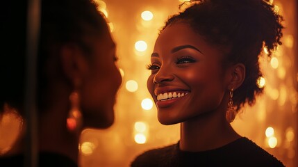 Smiling Woman in Mirror