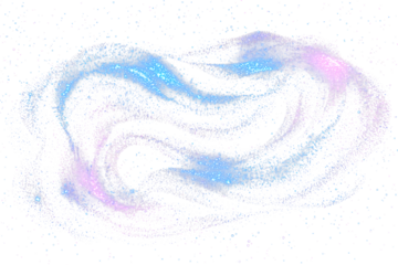 Neon wireframe galaxy swirls with blue and purple sequins isolated on black background.