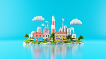 Fototapeta premium A flat design depiction of an industrial city emitting pollution juxtaposed with a green, sustainable city, intended to promote environmental consciousness.