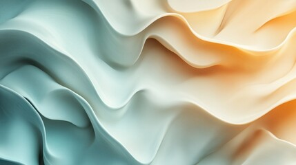 Obraz premium Turquoise to pastel orange satin texture with elegant waves, ideal for backgrounds and textures