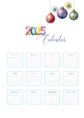 2025 Minimal Desk Calendar Christmas Water Color Concept 