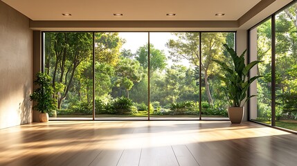 Bright living room with garden view modern home interior design