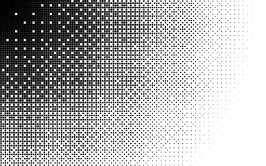 Fototapeta premium Black and white radial bitmap texture, abstract halftone pattern vector background, glitch screen flicker pixels effect