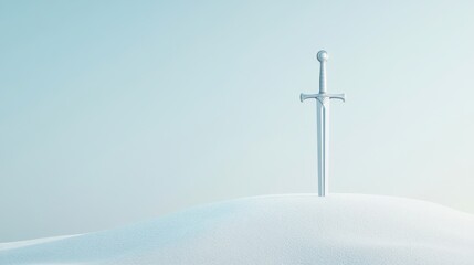 Silver Sword Erect in Pristine Snowy Landscape Against Clear Sky