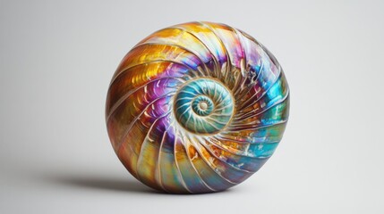 Obraz premium An extreme close-up of a vibrant, multicolored spiral shell against a plain background, Symbolizing the unique paths of diverse individuals within a unified context